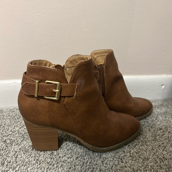 Express Shoes - Express Tan Ankle Boots with Gold Buckle